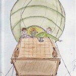 Splidge and Snotty take a ride in the newly invented hot air balloon.